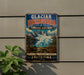 A vintage-style metal sign advertising the Glacial Vampire tourism in Argentina, featuring a scenic mountain landscape.