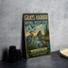 A vintage-style metal sign for the Gray's Harbor National Wildlife Refuge in Washington, featuring an illustration of birds and a serene landscape.