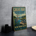 A vintage-style metal sign for the Great Bay National Estuarine Research Reserve in New Hampshire, featuring an illustration of a heron and a scenic landscape.