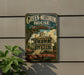A vintage-style metal sign for the Green-MELDRIM HOUSE in Georgia, featuring a large illustration of the historic building surrounded by lush greenery.