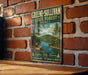 A vintage-style metal sign for the Greene-Sullivan State Forest in Indiana, featuring a scenic landscape with a river and trees.