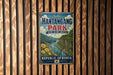 A vintage metal sign for Hantangg Park, the Republic of Korea, featuring a scenic illustration of a river and mountains.