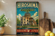 A vintage-style poster of the Hiroshima Peace Memorial Genbaku Dome, featuring a large illustration of the damaged nuclear bomb shelter and the text "HIROSHA PEACE MEMORIAL GENBaku DOME" and "HIROSHA JAPAN".