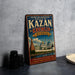 A vintage-style metal sign displaying the name "Kazan Kremlin Russia" and an illustration of the Kremlin in Moscow, Russia.