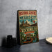 A vintage-style metal sign for the Historic Centre of Mexico City, featuring illustrations of the city's landmarks and a boat on the water.
