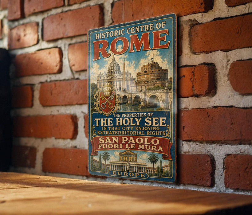 a vintage-style poster advertising the Historic Centre of Rome, Italy.