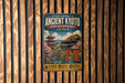 A vintage-style metal sign with the title "HISTORIC MONUMENTS OF ANCIENT KYOTO (KYOTO, UJI AND OTSU CITIES)" is displayed on a wooden wall.