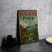 A vintage-style sign for Hong Kong Park, China, featuring a scenic illustration of the park and its surroundings.