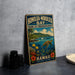 A vintage metal sign for Honolulu-Mokulele Bay, Hawaii, featuring a tropical beach scene with a sea turtle, palm trees, and colorful fish.