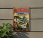 A vintage metal sign for Huangshan Park in China, featuring a scenic mountain landscape with a pine tree.