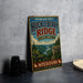 A vintage-style metal sign for the Missouri State Forest, featuring a scenic illustration of the Huckleberry Ridge with a river and forest in the background.