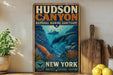 A vintage-style metal sign for Hudson Canyon National Marine Sanctuary, featuring an illustration of marine life and the text "New York" and "Protect, Explore, Inspire".
