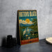A vintage-style poster advertising Hutovo Blato, a city in Bosnia and Herzegovina, featuring a serene landscape with a lake, a boat, and a crane.