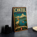 A vintage-style metal sign with the text "Ichkeul, Tunisia" and an illustration of a seagull and flamingos, along with the words "NATURE, HERITAGE, PARADISE" and a circular logo.