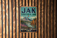 A vintage-style metal sign for "Jak Territorial Park" is displayed on a wooden wall.