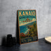 A vintage-style metal sign for the Kanio Natural Area Reserve in Hawaii, featuring a scenic landscape with mountains, palm trees, and the ocean.