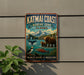 A vintage-style metal sign for the Katmai Coast Marine Zone in Alaska, featuring illustrations of wildlife such as a bear, puffin, and salmon.