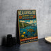 A vintage metal sign for Kealakekua Bay, Hawaii, featuring a tropical scene with a turtle, fish, and a lighthouse.