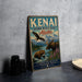 A vintage-style sign for the National Wildlife Refuge in Alaska, featuring an illustration of a moose, bear, eagle, and other wildlife in a scenic landscape.