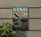 A vintage-style metal sign for the Kenai National Wildlife Refuge in Alaska, featuring an eagle, moose, and bear in a scenic landscape.