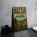 A vintage-style metal sign for the Kettle Moraine State Forest in Wisconsin, featuring a scenic landscape with a river and autumn foliage.