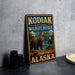 A vintage-style metal sign for the Kodak National Wildlife Refuge in Alaska, featuring an illustration of a bear and an eagle in a scenic landscape.