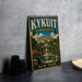 A vintage-style metal sign for the Rockefeller Estate in New York, featuring an illustration of the estate's architecture and landscaping.