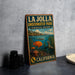 A vintage-style metal sign for the La Jolla Underwater Park Ecological Reserve in California, featuring an illustration of underwater life and a coastal landscape.