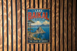 A vintage metal sign with the text "LAKE BAIKAL RUSSIA" and "THE PEARL OF SIBERIA" is displayed on a wooden wall.