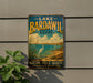 A vintage-style sign for Lake Bardawil in Egypt, featuring a seagull and a scenic landscape.