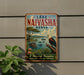 A vintage-style metal sign for Lake Naivasha, Kenya, featuring an illustration of a natural landscape with a bird, water, and vegetation.