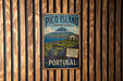 A vintage-style metal sign for Pico Island, Portugal, featuring a mountain landscape and vineyards.