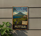 A vintage-style metal sign for Pico Island, Portugal, featuring a scenic landscape with a mountain, vineyards, and a small building.