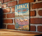 A vintage-style metal sign for Larnaca Salt Lake, Cyprus, featuring a scenic image of flamingos in the water.