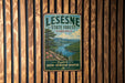 A vintage-style metal sign for LESNESE STATE FOREST, Virginia, hanging on a wooden wall.