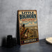 A vintage-style metal sign advertising the Little Big Horn Battlefield National Monument in Montana.
