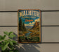 A vintage metal sign for the Malheur National Forest in Oregon, featuring a scenic landscape with mountains, trees, and a river.