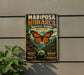 A vintage-style metal sign with a butterfly illustration and text promoting Mariposa Monarca, a butterfly reserve in Mexico.