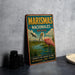 A vintage-style metal sign advertising Marismas Nacionales, Mexico, featuring a pink flamingo and a seagull in a natural setting.