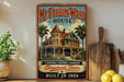 A vintage-style sign for the McFaddin-Ward House, a historic landmark in Beaumont, Texas, built in 1906.