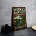 A vintage-style sign for Merrimack River Valley Heritage Landscape in Massachusetts, featuring a scenic illustration of a river and surrounding landscape.