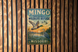 A vintage-style metal sign for the Mington National Wildlife Refuge in Missouri, featuring a bird illustration and a sunset landscape.