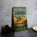 A vintage-style metal sign for the Mington National Wildlife Refuge in Missouri, featuring an illustration of ducks and other wildlife against a sunset landscape.