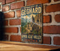 A vintage-style sign for the Monastery of Geghard, located in the Upper Azat Valley of Armenia.