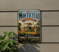 A vintage metal sign for Historic Monticello, Virginia, featuring an illustration of Thomas Jefferson's home.