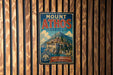 A vintage-style metal sign for Mount Athos in Greece, featuring a castle and mountain landscape.