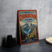 A vintage metal sign for Mount Changbai Park in China, featuring a scenic mountain landscape and the words "Mount Changbai Park" prominently displayed.