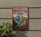 A vintage-style sign for Mount Changbashi Park in China, featuring a scenic mountain landscape with a lake and pine trees.
