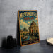 A vintage-style metal sign for the Museum Sinskel in Berlin, Germany, featuring an illustration of the Berlin Wall and the Reichstag building.