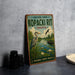 A vintage-style metal sign for "Kopacki Rit" in Croatia, featuring an illustration of a heron and a pond with lily pads.